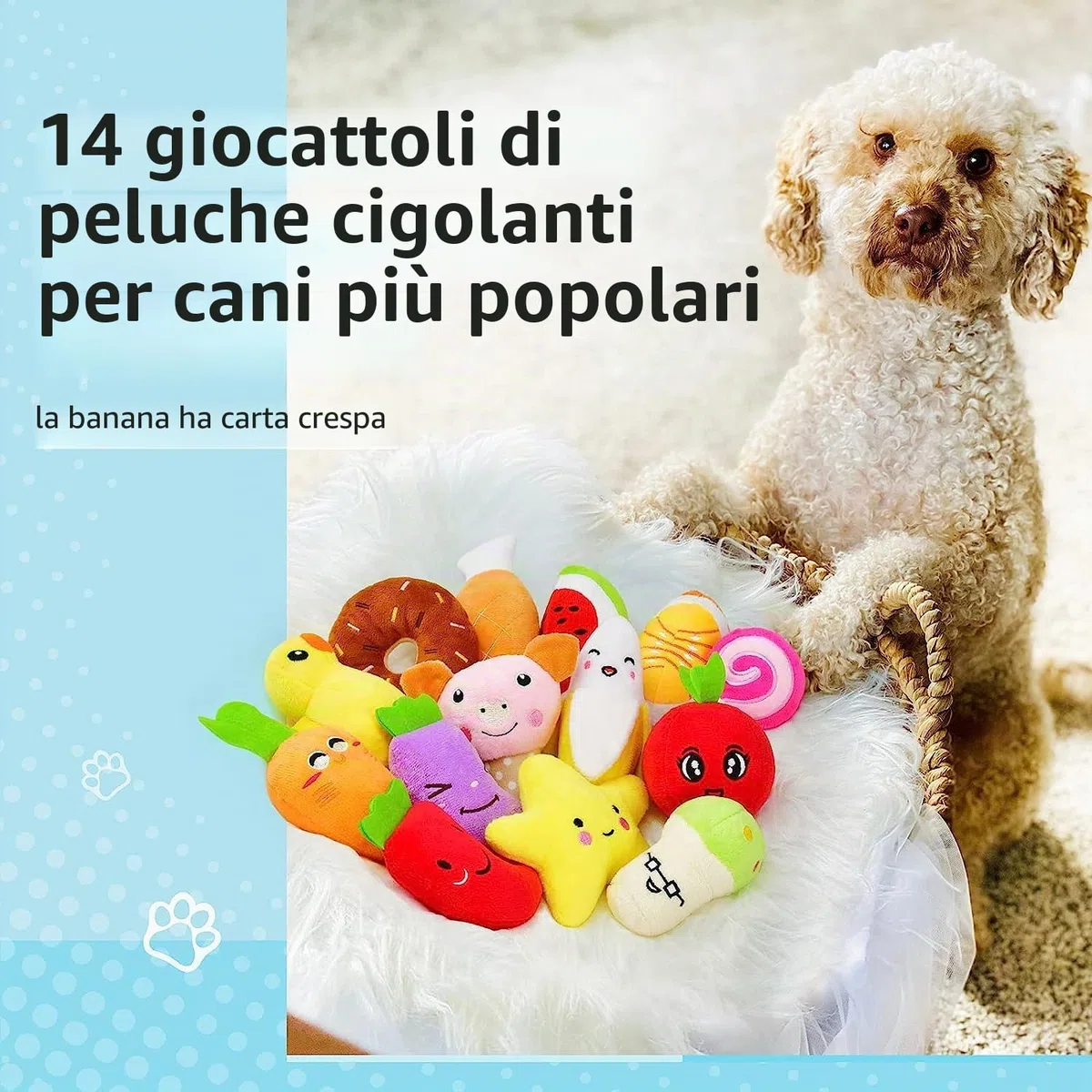 LEGEND SANDY Confezione da 14 giocattoli per cani che scricchiolano simpatici peluche ripieni di frutta snack e verdura giocattoli per cani per cuccioli di piccola taglia e media