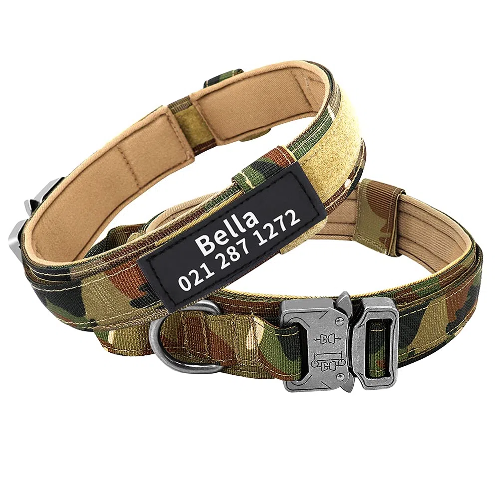 Collare tattico personalizzato per cani di taglia media e grande, collare militare personalizzato con nome e numero di telefono (stile A)
