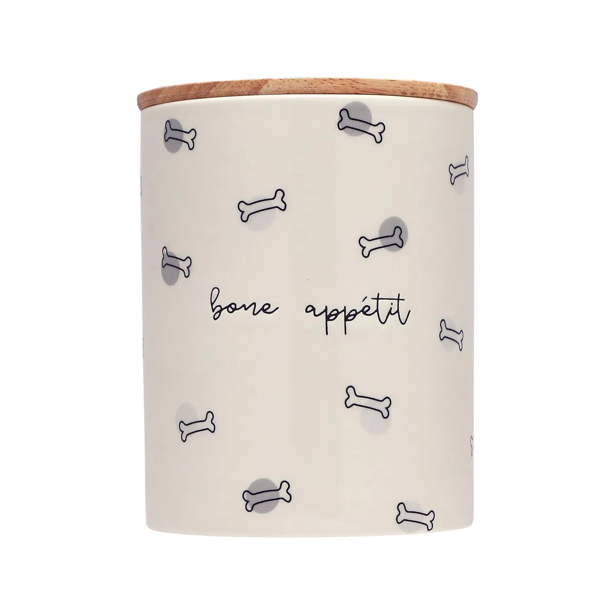 Pearhead Bone Appetite - Barattolo in ceramica e legno per animali domestici, moderno colore neutro, accessorio per la cucina della casa, lavabile in lavastoviglie, coperchio con guarnizione in
