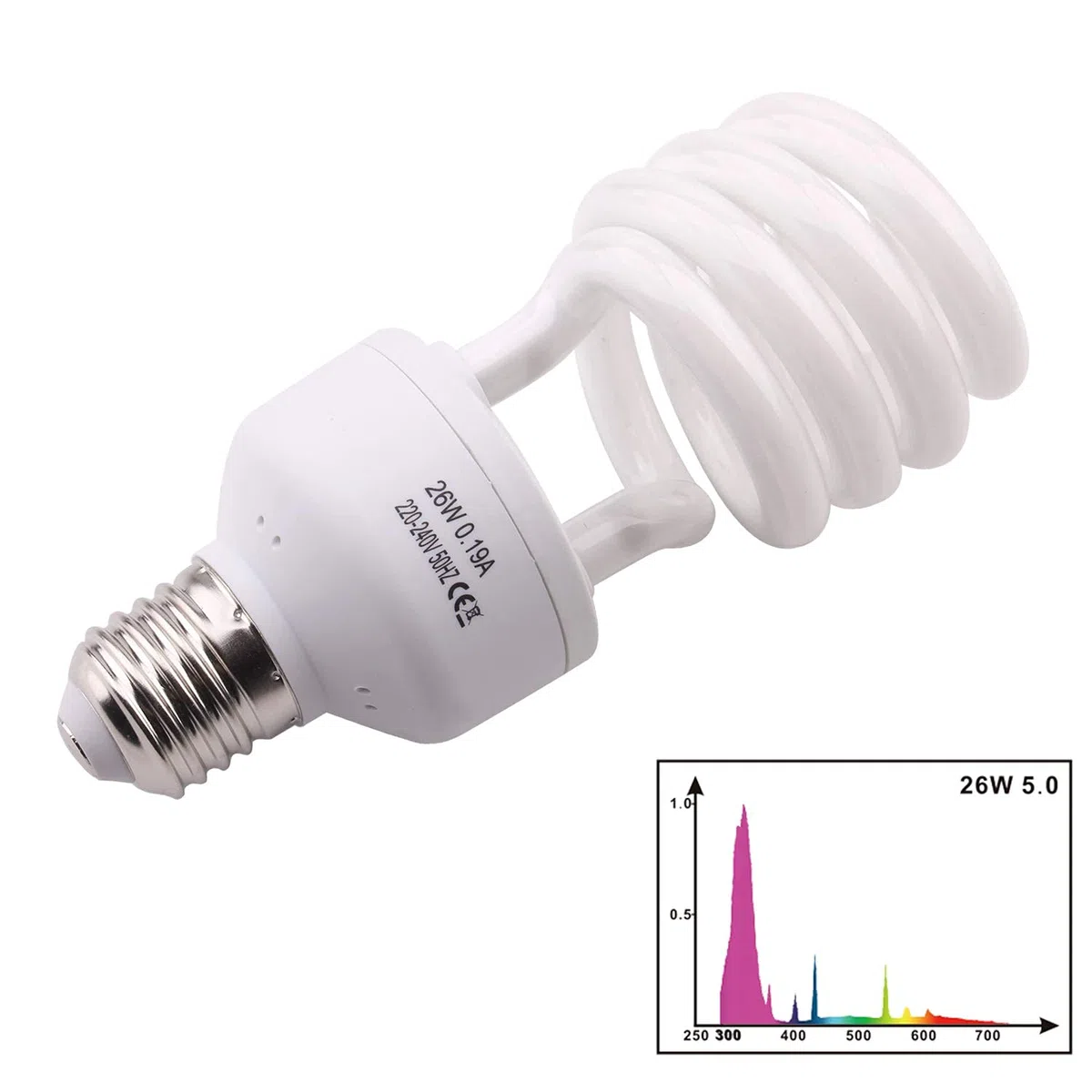 5.0 26W compatta fluorescente per rettili Lampada migliorare la sintesi di D3 uscita UVB per lucertola tartaruga 220-240V E27