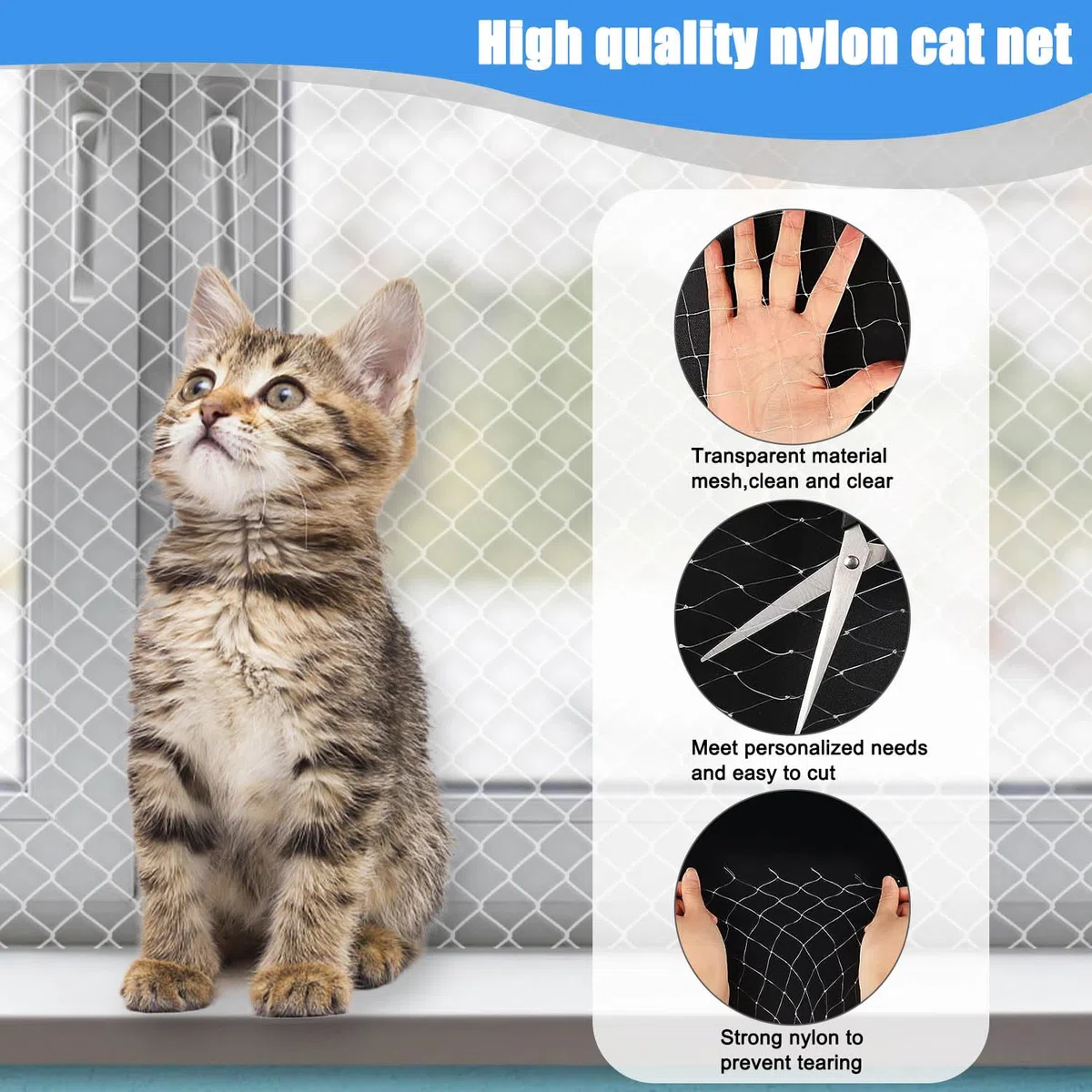 5 x 5m Rete Gatti Balcone, 2.5cm Rete per Gatti, Rete per Gatti Balcone, Rete Balcone per Gatti, Rete Gatto Adatto per Interni ed Esterni Scale Finestre Balconi Terrazze Giardini