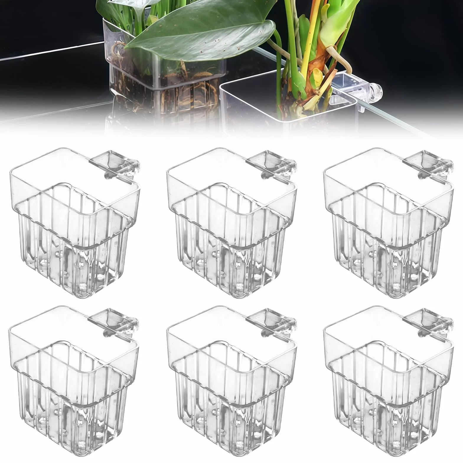 GOMETY 6 supporti per piante per acquario, da appendere, in acrilico, trasparente, per acquari, per acquari, serbatoio di pesce, piante acquatiche, decorazioni Aquascape