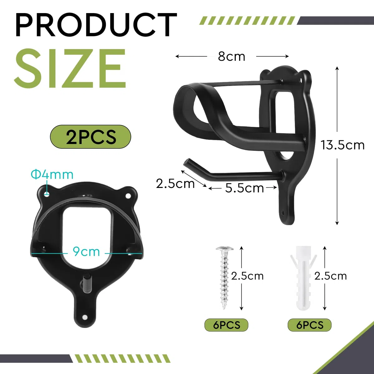 Set di 2 Porta-morso in Metallo Nero, Gancio per Briglia, Porta-finiture con Tubo Espansivo e Viti per Sellaia, Scuderia, Accessori Briglia, Guide e Cordame