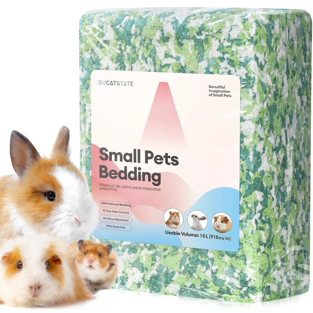 BUCATSTATE Hamster Bedding - Biancheria da letto da 15 l, 99% priva di polvere e antiodore, in carta naturale, per conigli, ratti, criceti siriani, ricci, verde menta