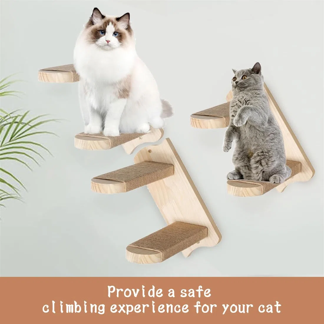 Scaletta per Gatti, Mensole Montata a Parete per Gatto, Scala per Gatti Mobili 2 Passi in Legno Coperto di Corda di Juta, Scaffale per Arrampicata