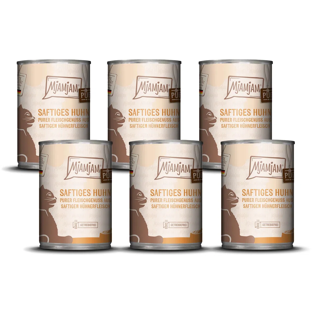 MjAMjAM - cibo umido premium per gatti - puro piacere della carne - pollo succoso puro, confezione da 6 (6 x 400 g), senza cereali con carne extra