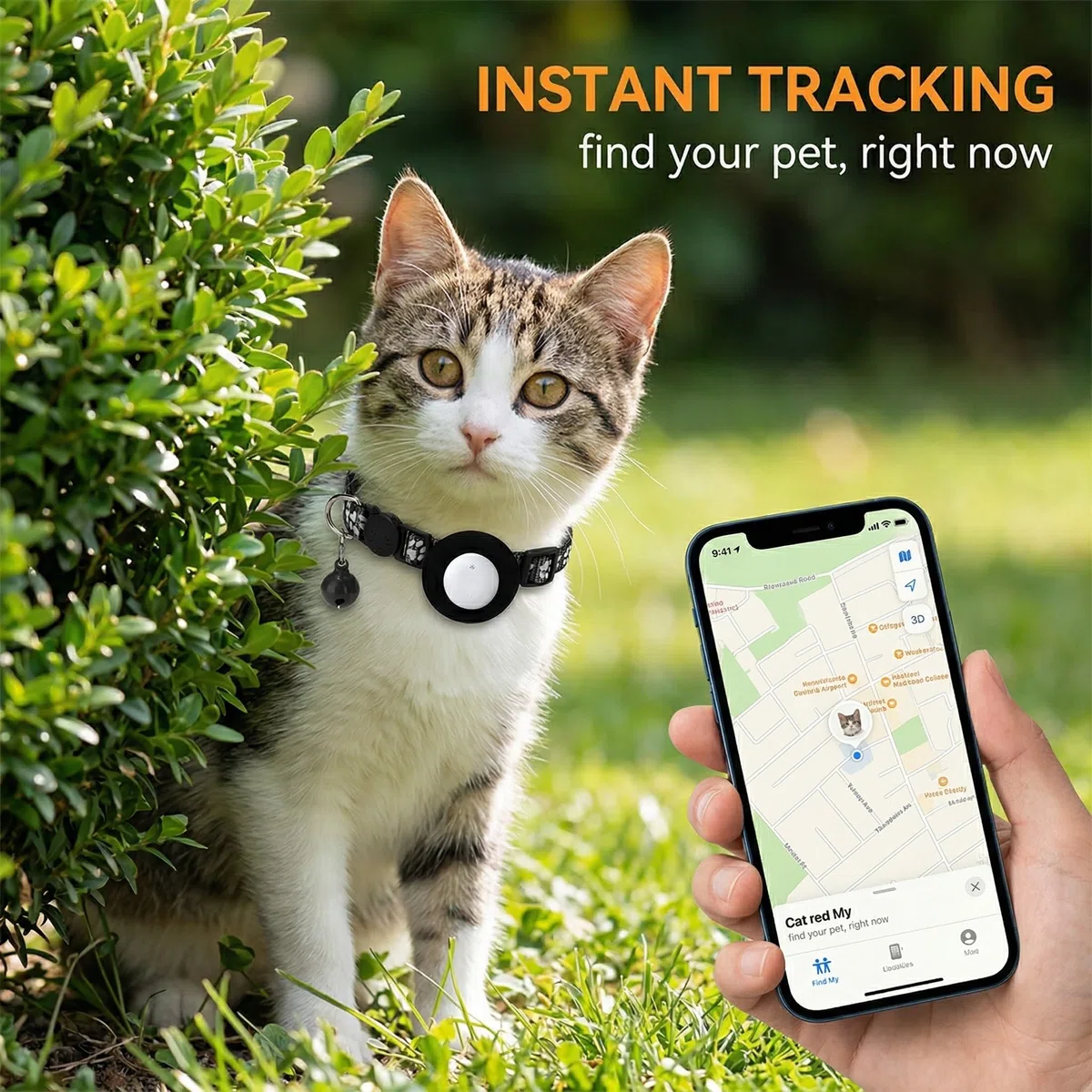 Localizzatore GPS per gatti, senza abbonamento (solo per iOS), collare GPS riflettente, localizzazione animali domestici, localizzatore integrato.